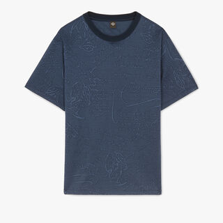 T-Shirt En Jacquard Scritto All-Over, WARM BLUE, hi-res