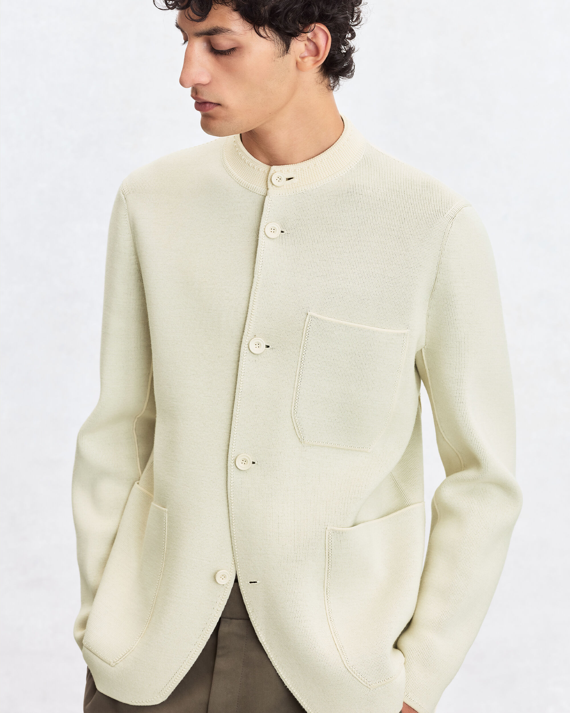 Bicolor Knitted Foresti&egrave;re with Leather Details, Ecru & Kaki, hi-res