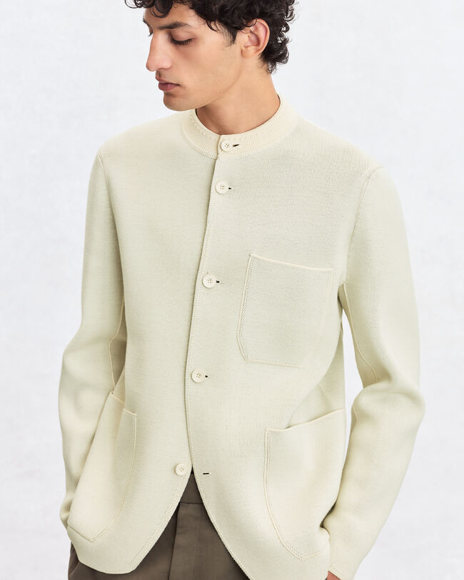 Bicolor Knitted Foresti&egrave;re with Leather Details, Ecru & Kaki, hi-res