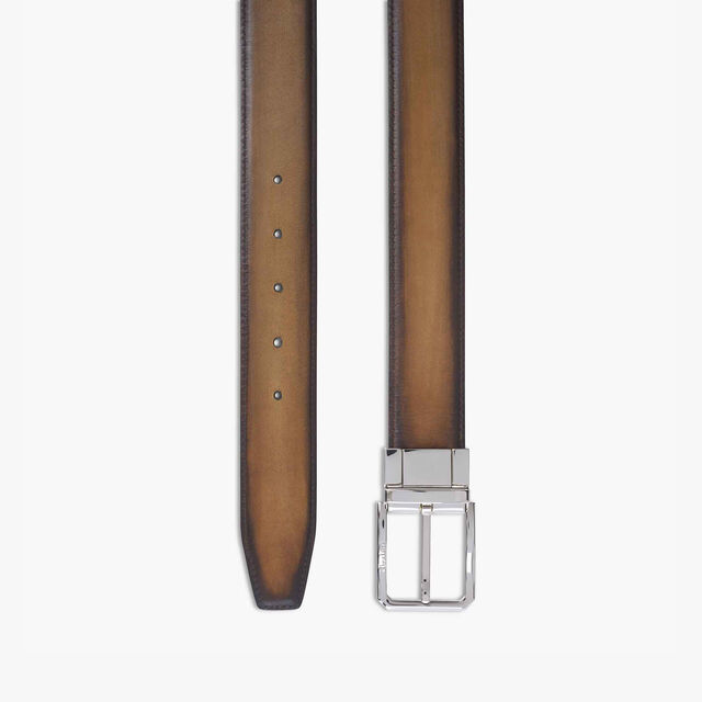 Versatile Reversible Scritto Leather Belt - 35 mm, TOBACCO BIS & NERO, hi-res 4
