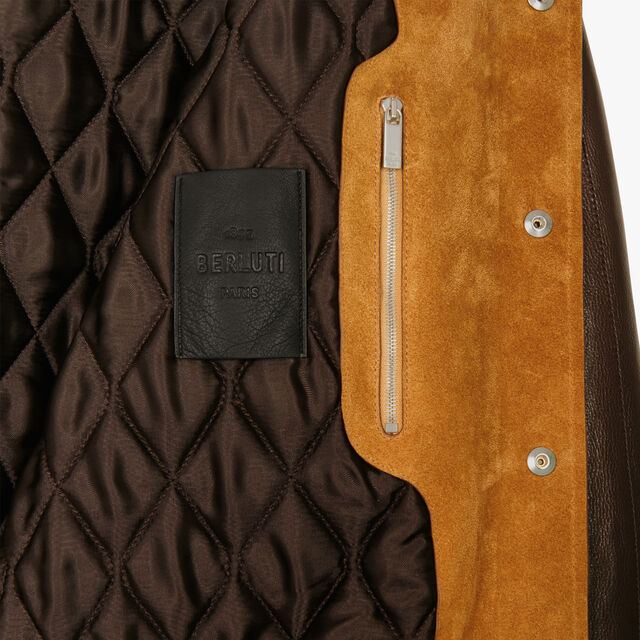 Suede Leather Varsity Jacket, CARAMEL, hi-res 5