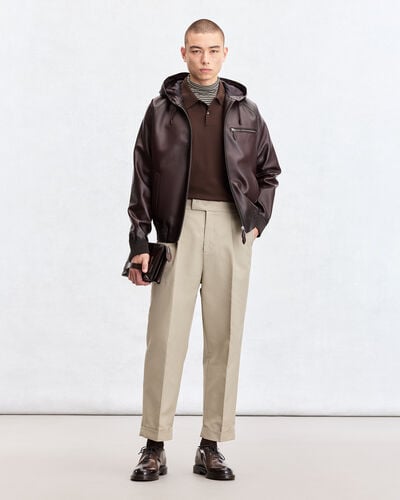 Leather Patina Un Jour Hooded Blouson, Fondant, hi-res