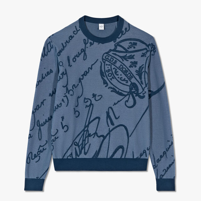 Cotton Scritto Sweater, LIGHT GREYISH BLUE, hi-res 1