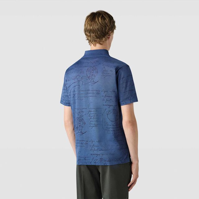 Polo Piqué En Jacquard Scritto, BLEU DE SMALT, hi-res 3