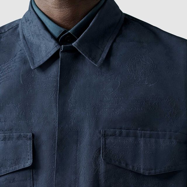 Cotton Scritto Workwear Overshirt, COLD NIGHT BLUE, hi-res 5