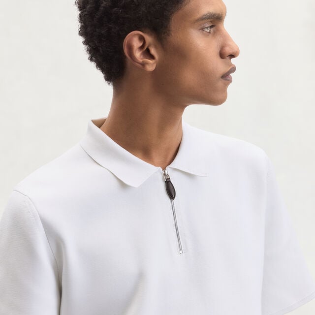 Cotton Silk Zipped Polo, OFF WHITE, hi-res 2