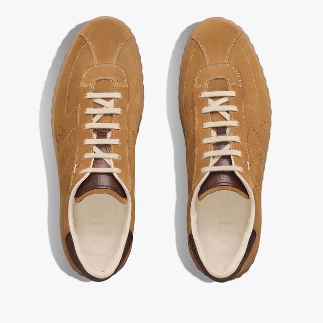 Sneaker Trainer En Veau Velours Scritto, OCHER, hi-res 3