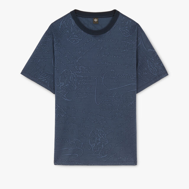 T-Shirt En Jacquard Scritto All-Over, WARM BLUE, hi-res 1