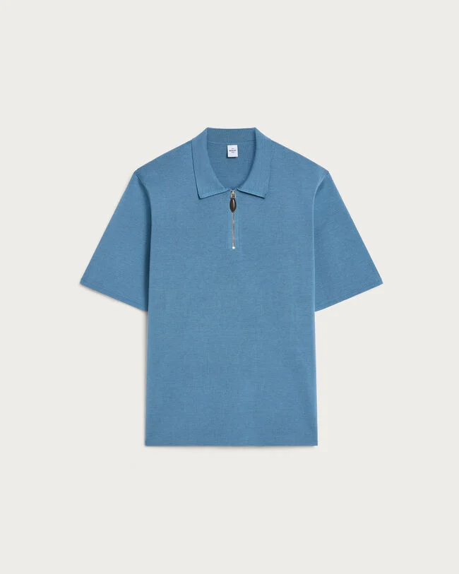 Polo with Leather Zip-puller, Light Nile Blue, hi-res