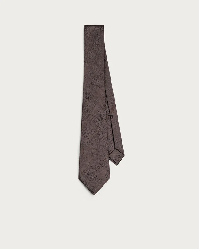 Classic Scritto Pattern Tie, Signature Brown, hi-res