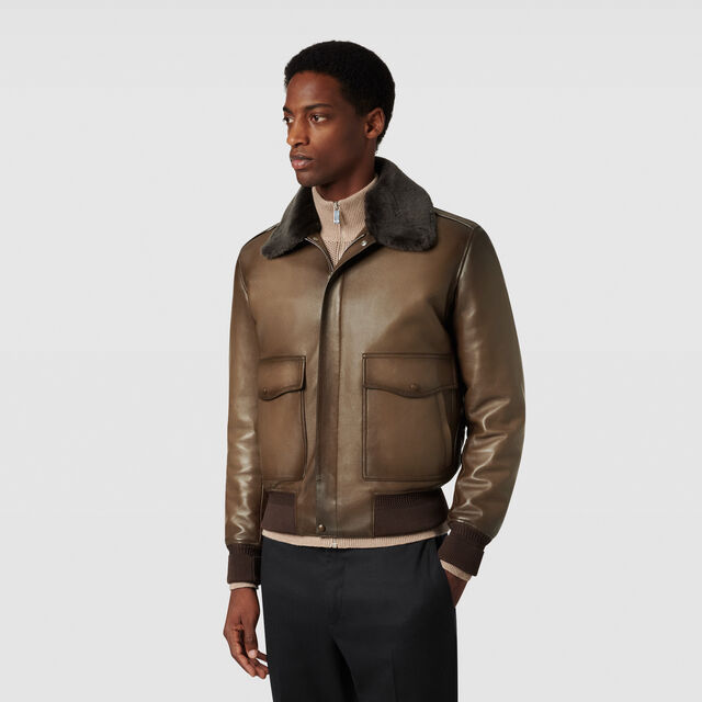 Patina Flight Jacket with Shearling Collar, DEEP SEPIA, hi-res 2