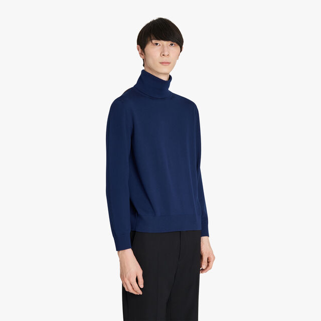 Wool Turtleneck With Leather Detail, WARM BLUE, hi-res 2