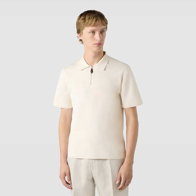 Cotton Silk Zipped Polo, OFF WHITE, hi-res 2