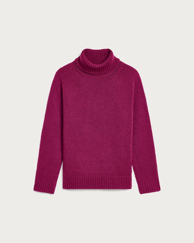 Leather Braiding Turtleneck, Purple Fushia, hi-res