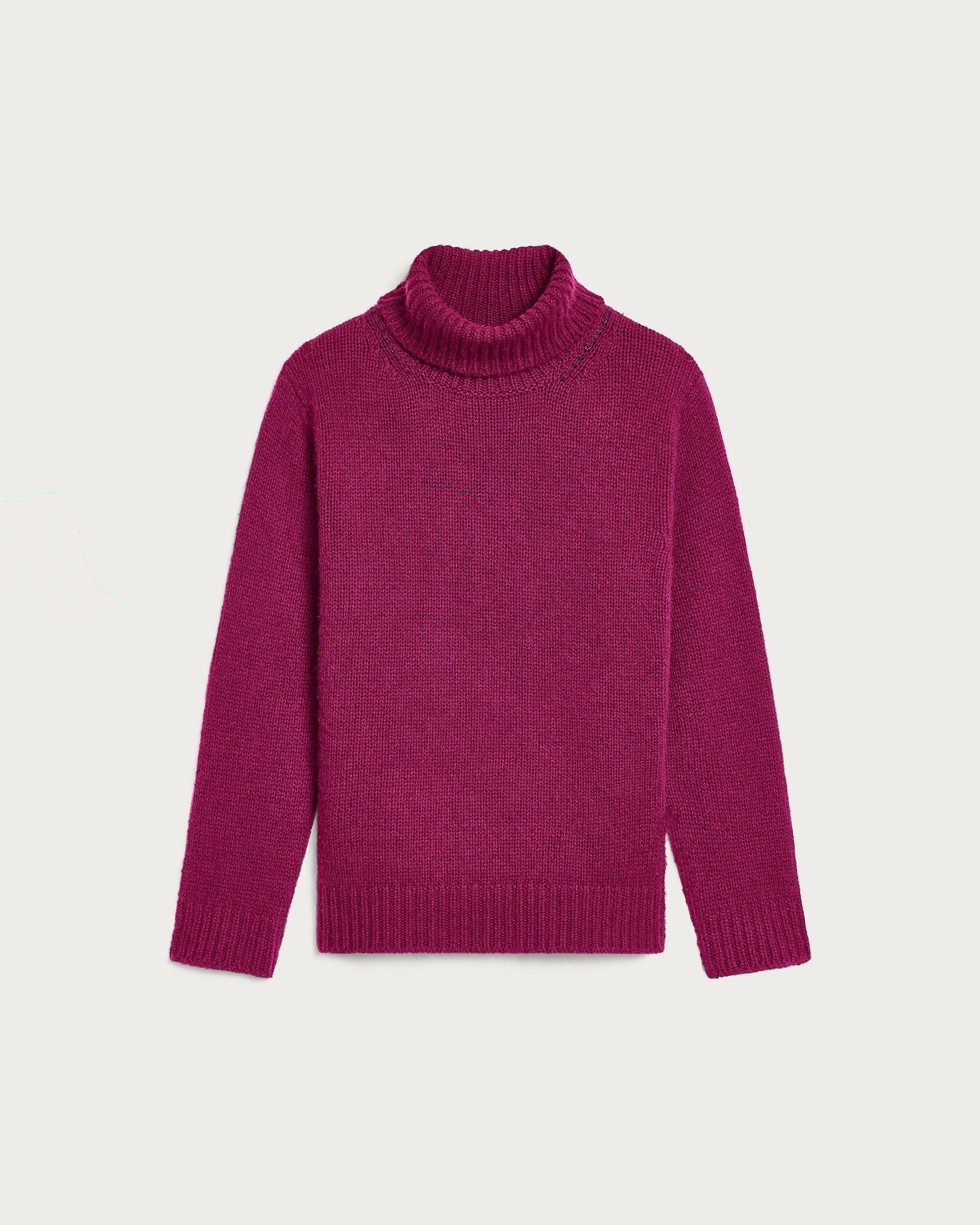 Leather Braiding Turtleneck, Purple Fushia, hi-res