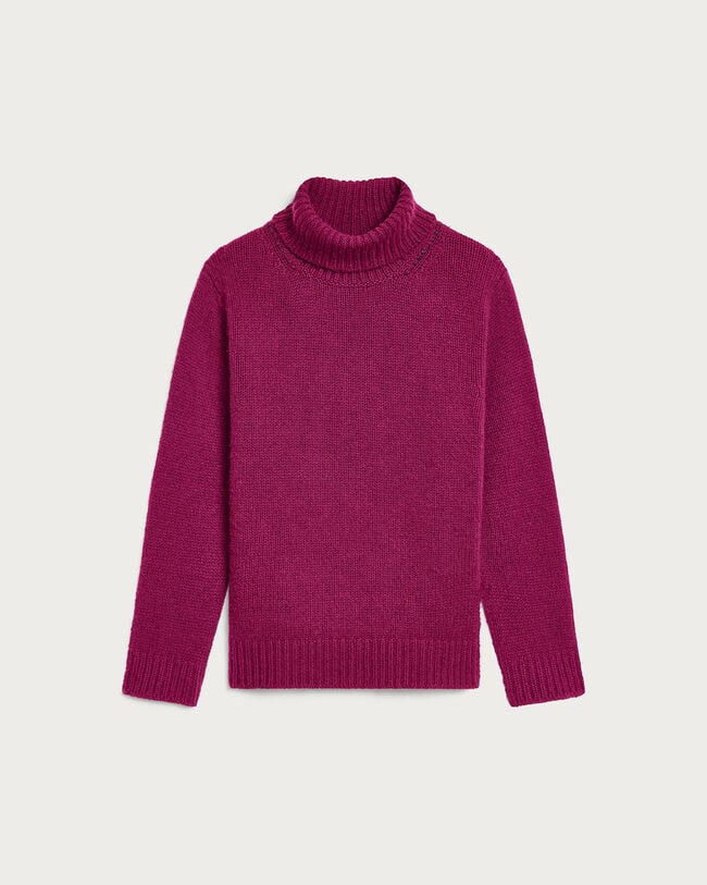 Leather Braiding Turtleneck, Purple Fushia, hi-res