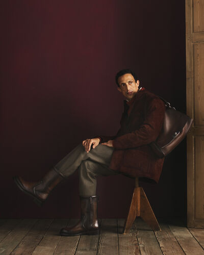 Knitted Pants with Leather Detail, Bronze Melange, hi-res