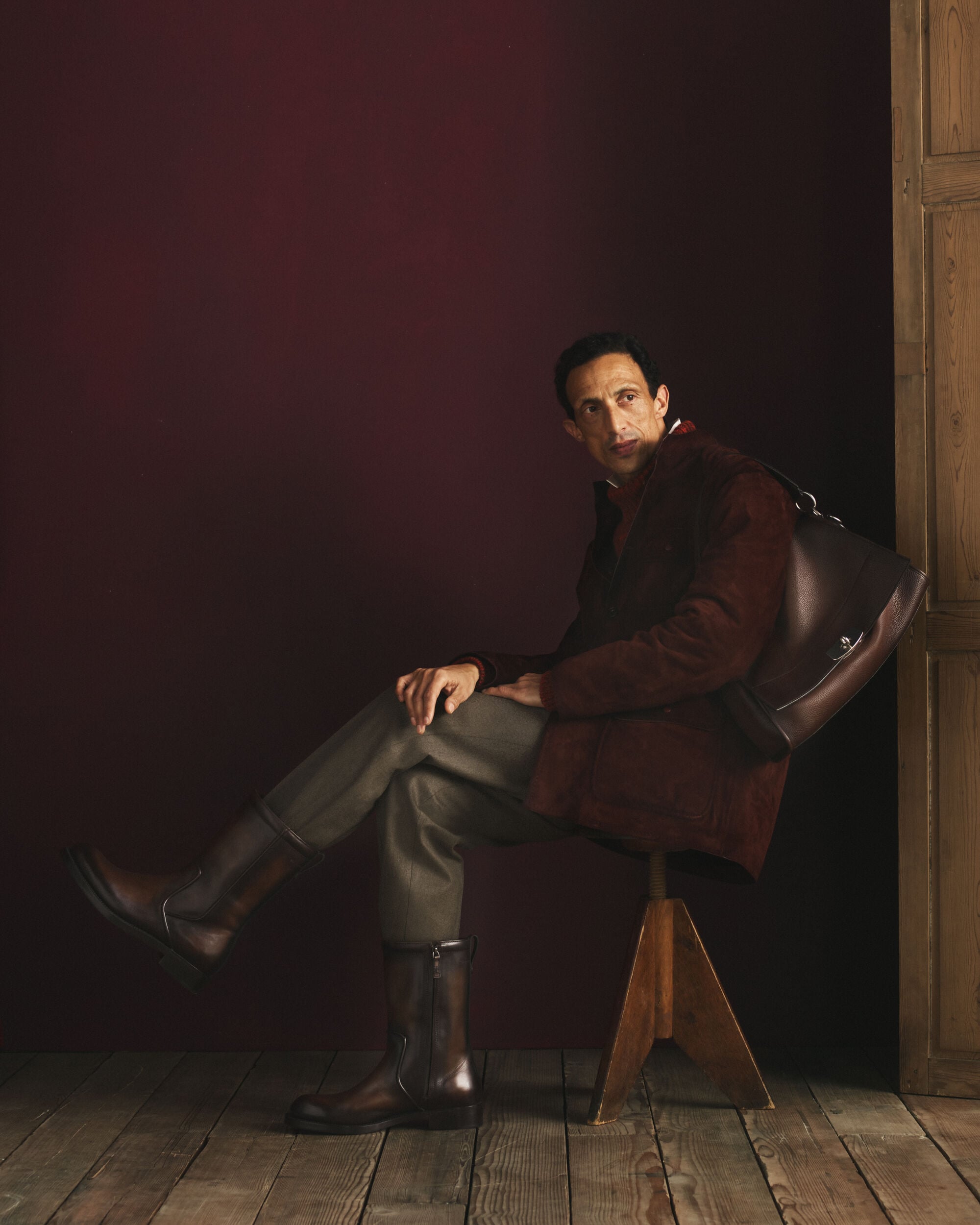 Knitted Pants with Leather Detail, Bronze Melange, hi-res