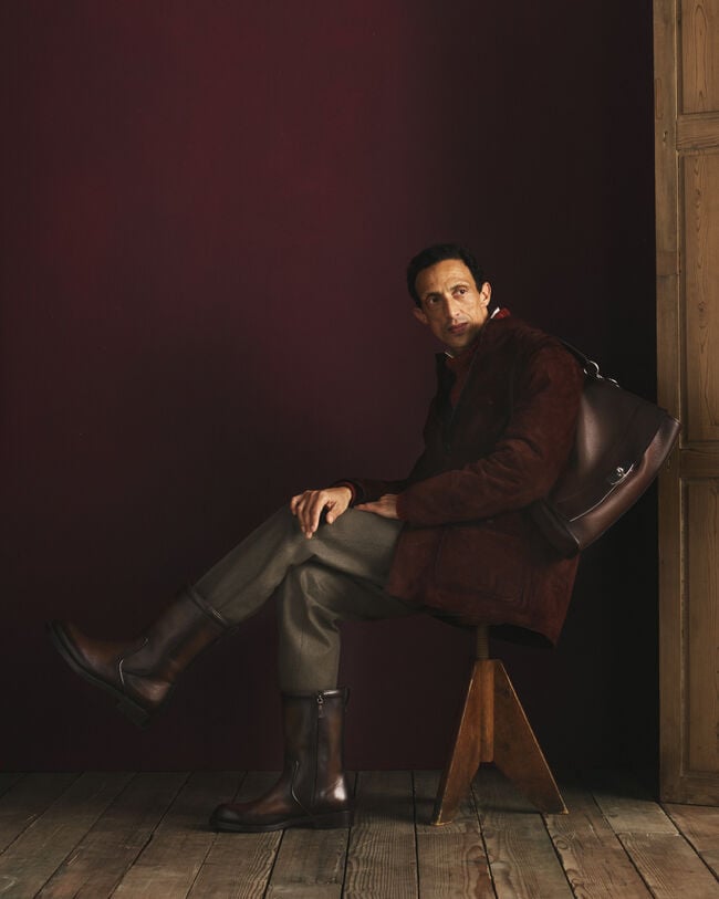 Knitted Pants with Leather Detail, Bronze Melange, hi-res