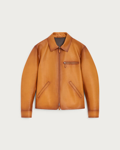 Leather Aquarelle Patina Un Jour Blouson, Aquarelle Mustard, hi-res