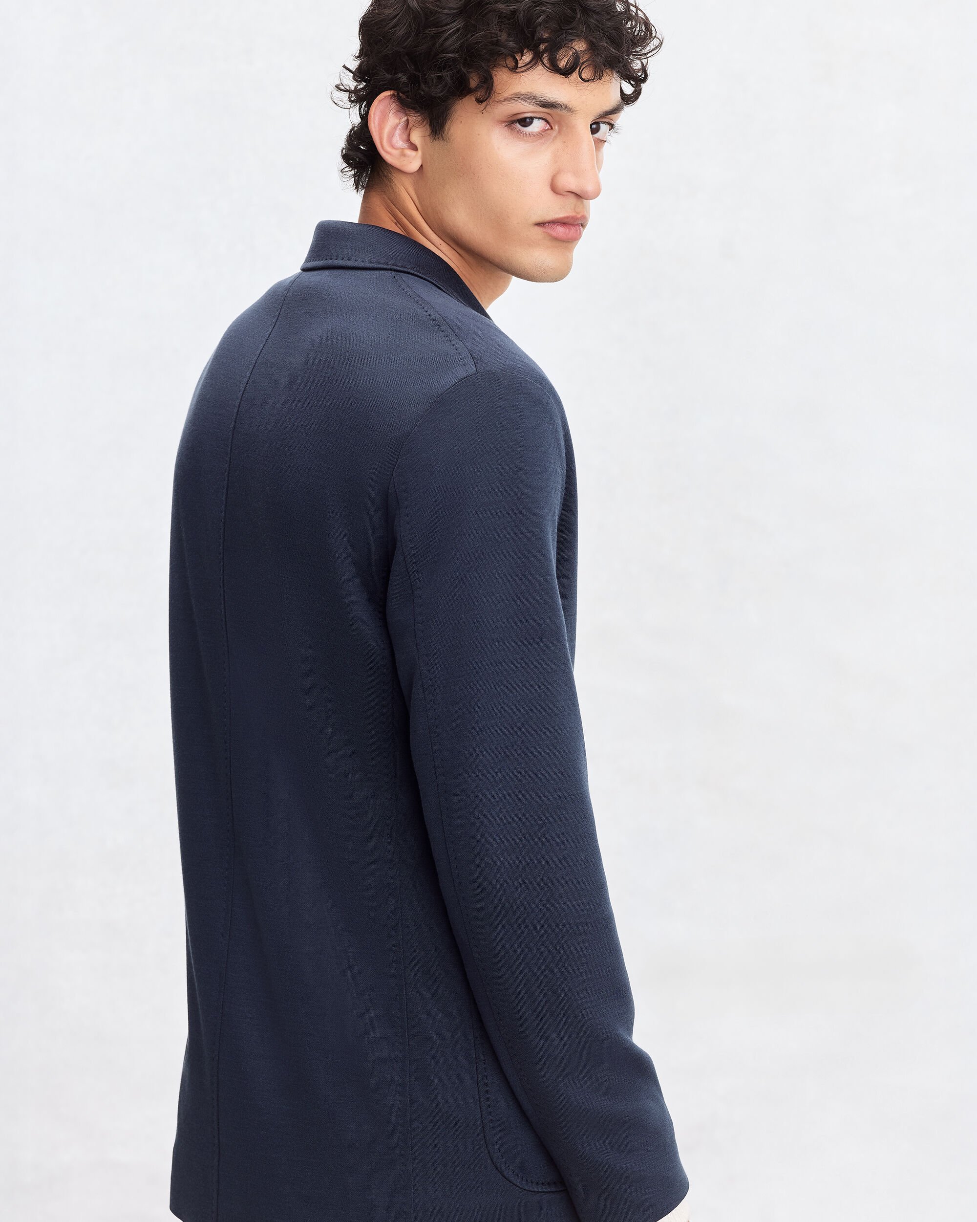 Bicolor Jersey Jacket with Leather Detail, Navy & Purple, hi-res