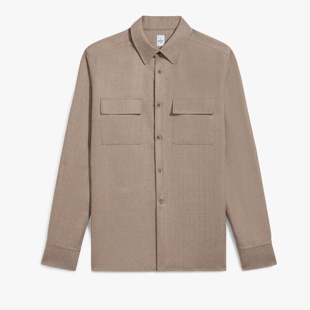 Herringbone Casual Shirt, LIGHT TAUPE, hi-res 1