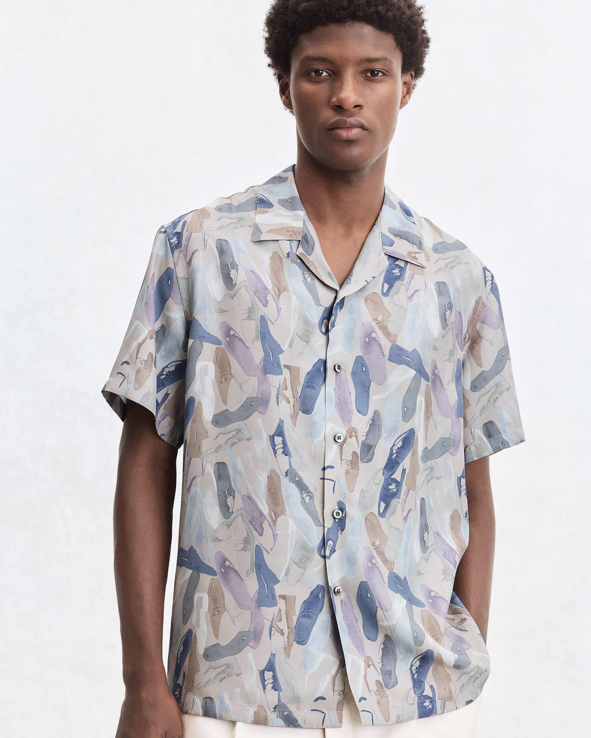 Shoes Polaroid Pattern Short-Sleeves Shirt, Pearl Grey, hi-res