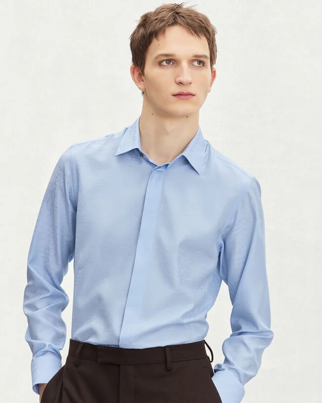 Andy Scritto Pattern Shirt, Sky Blue, hi-res