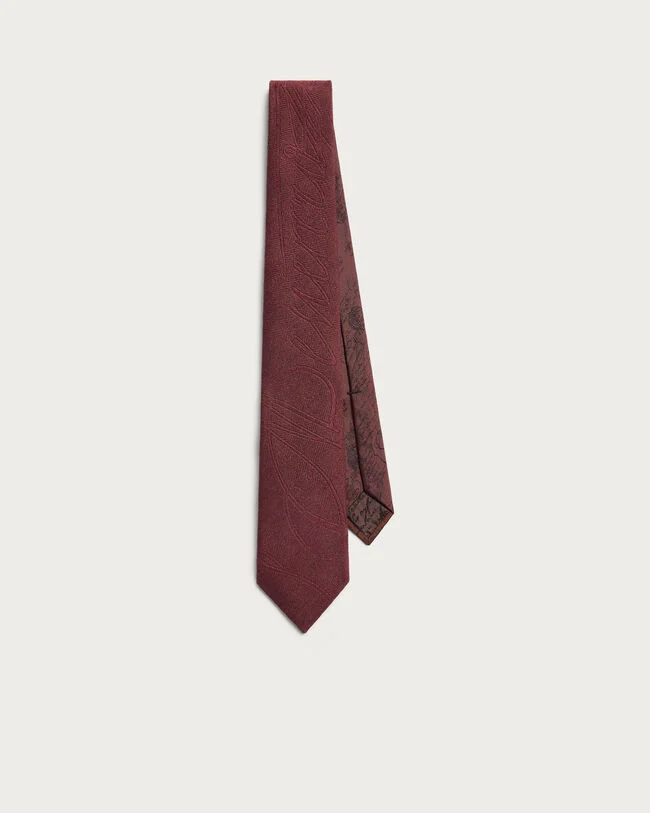 Scritto Pattern Herringbone Tie, Nero Bordo, hi-res