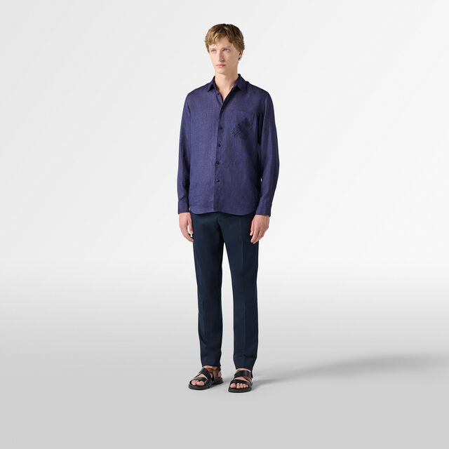 Linen Shirt With Scritto Pocket, INDIGO, hi-res 4