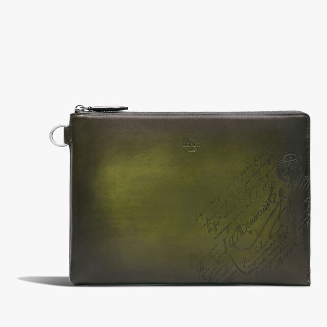 Nino GM Scritto Leather Clutch, NERO CAVIAR, hi-res 1