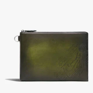Nino GM Scritto Leather Clutch, NERO CAVIAR, hi-res
