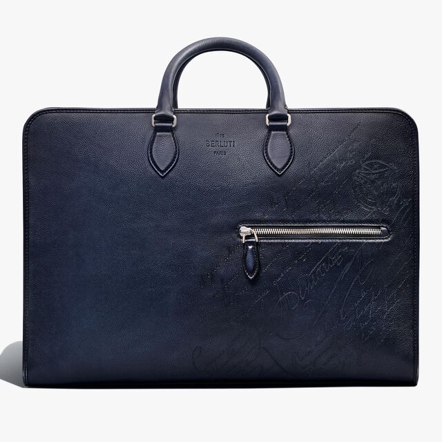 Overnight Scritto Leather Travel Bag, INDIGO DENIM, hi-res 1