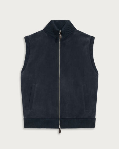 レザー＆ニット ボディウォーマー, Anthracite Melange, hi-res