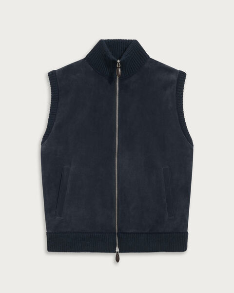 Gilet en Cuir et Maille, Anthracite Melange, hi-res