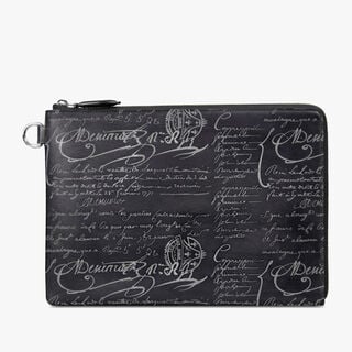 Nino GM Scritto Leather Clutch, NERO GRIGIO + SILVER, hi-res