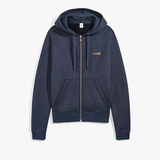 Hoodie With Leather Tab, COLD NIGHT BLUE, hi-res