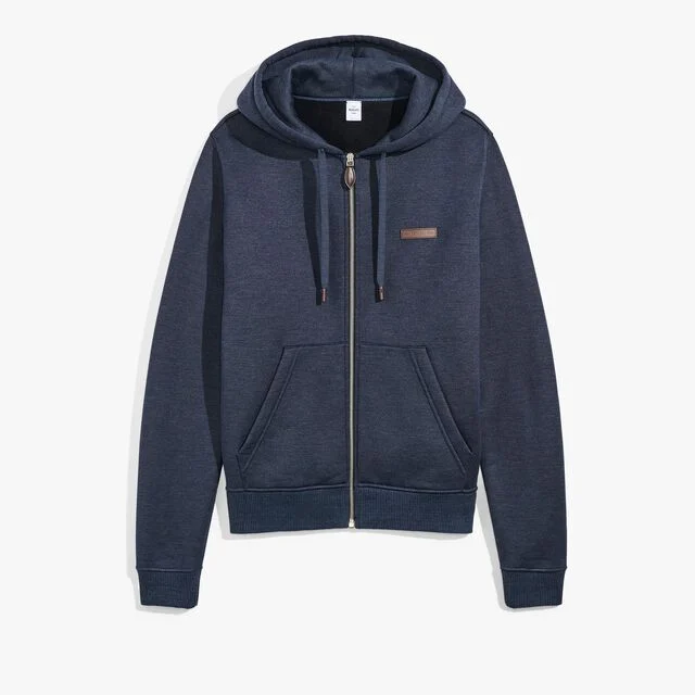 Hoodie With Leather Tab, COLD NIGHT BLUE, hi-res 1