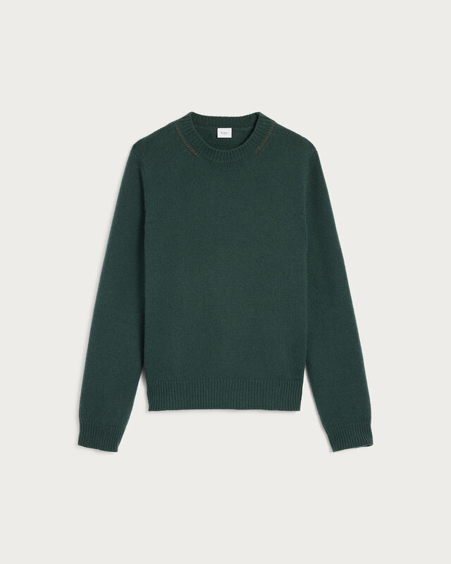 Leather Braiding Crewneck, Green, hi-res