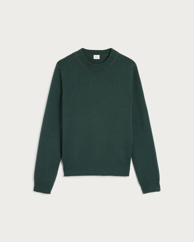 Leather Braiding Crewneck, Green, hi-res
