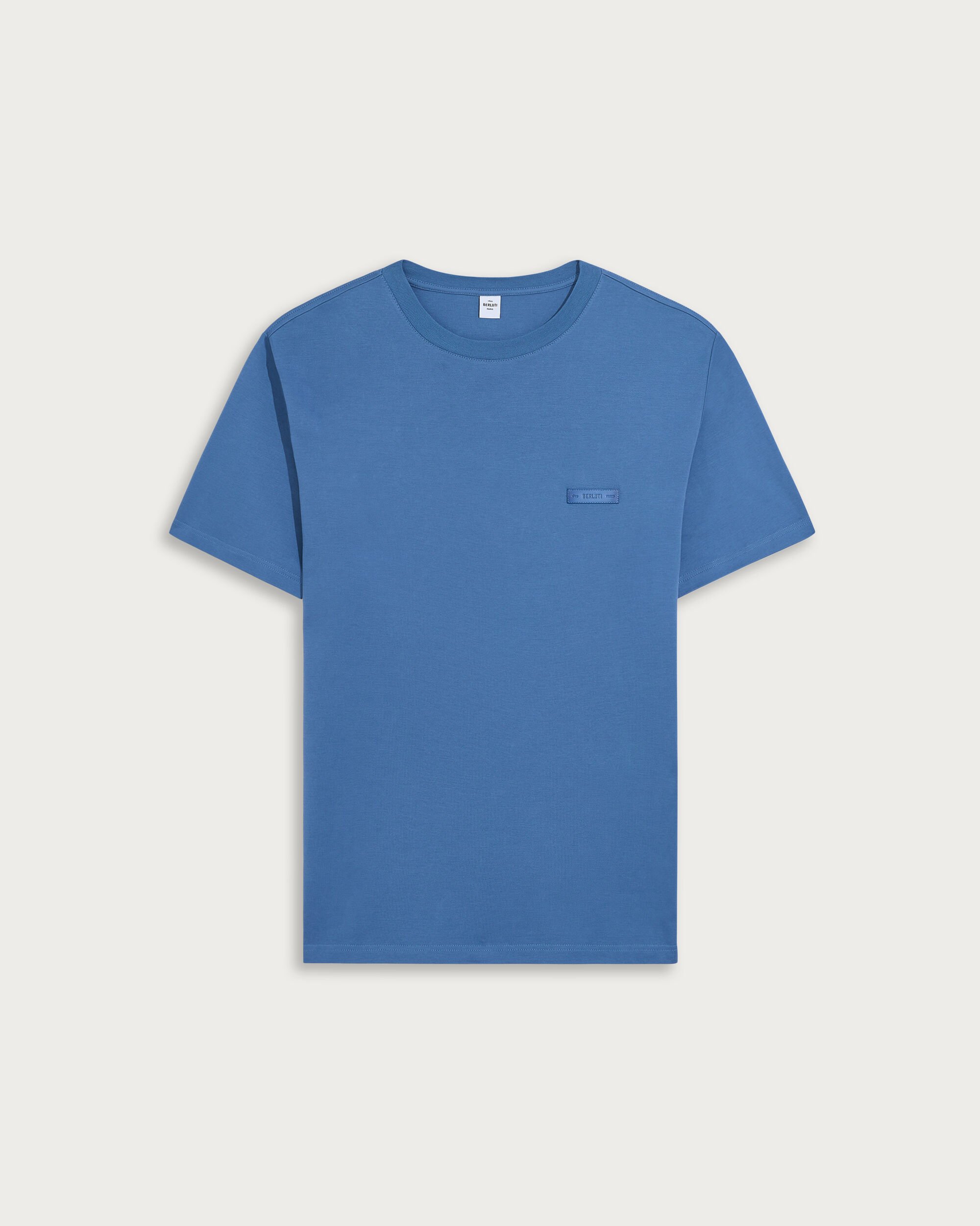 T-shirt with Leather Detail, Helvetia Blue, hi-res