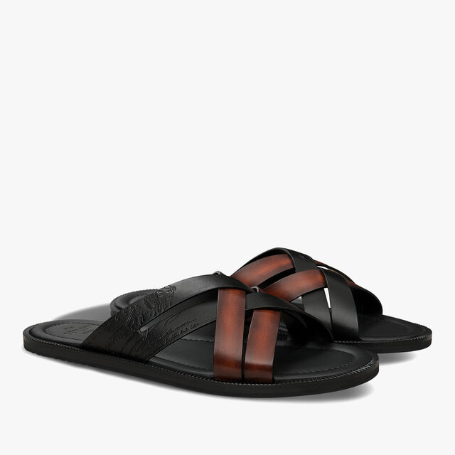 Sifnos Scritto Leather Sandal, CACAO INTENSO, hi-res 2