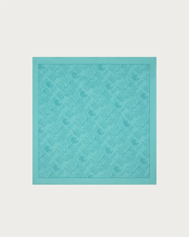 Scritto Pattern Handkerchief, Aquamarine, hi-res