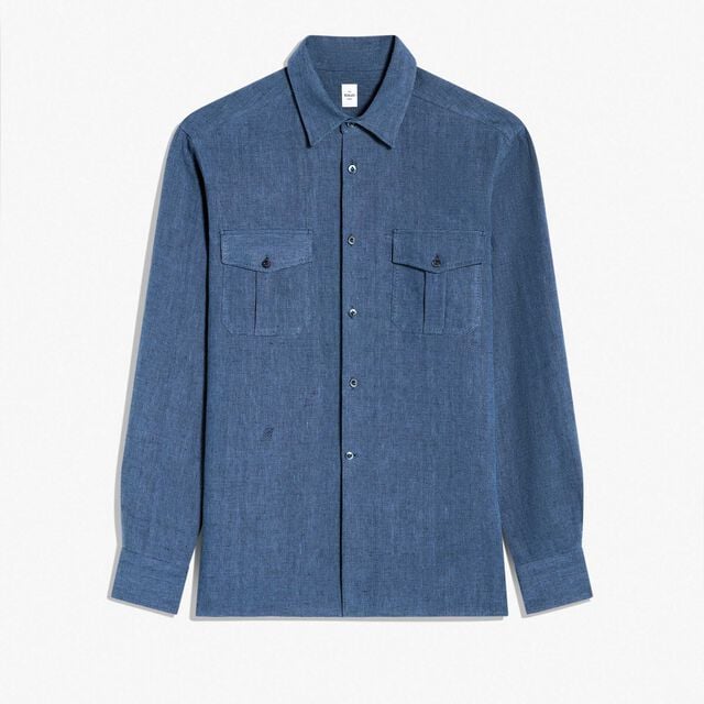 Military Linen Shirt, BLEU DE SMALT, hi-res 1