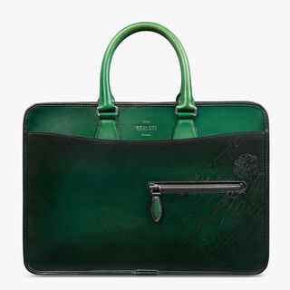 Un Jour Small Scritto Leather Briefcase, BEETLE GREEN, hi-res