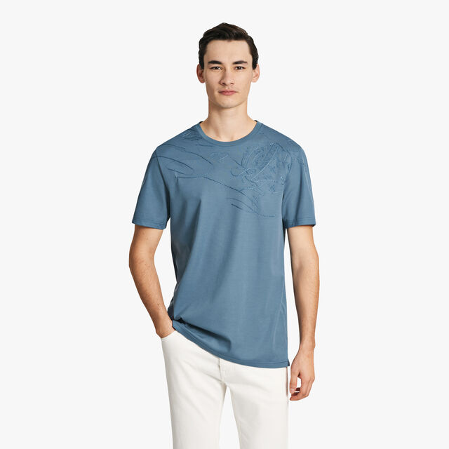 Embroidered Scritto T-Shirt, GREYISH BLUE, hi-res 2