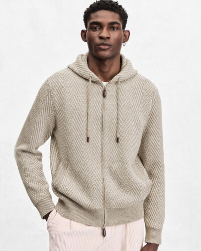 Herringbone Hoodie with Leather Zip-pullers, Warm Beige, hi-res