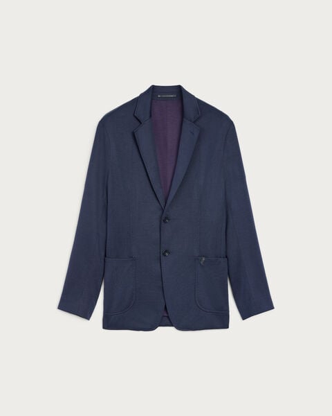Bicolor Jersey Jacket with Leather Detail, Navy & Purple, hi-res