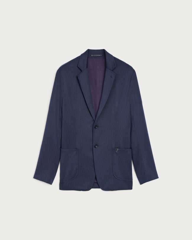 Bicolor Jersey Jacket with Leather Detail, Navy & Purple, hi-res