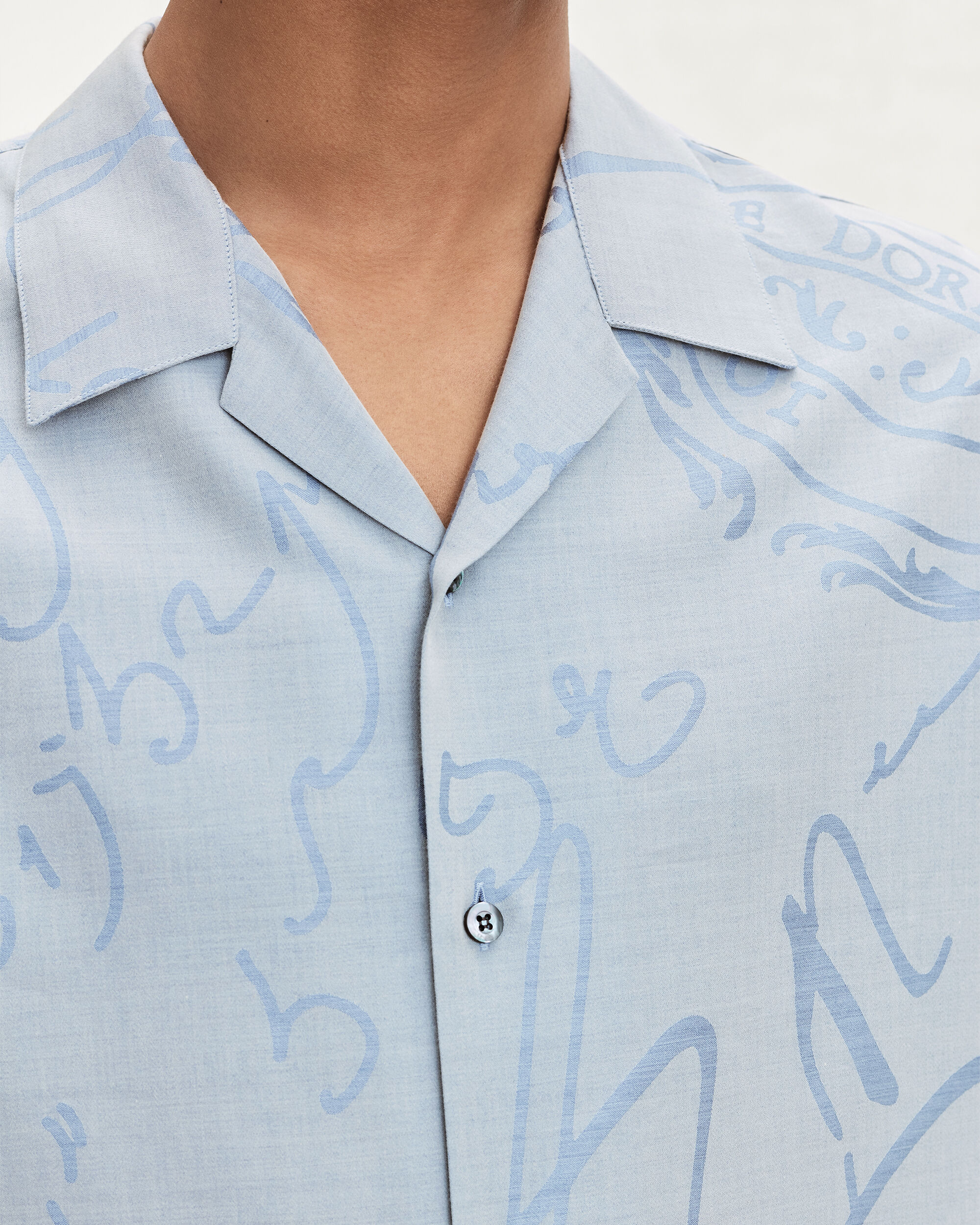 Scritto Pattern Short-Sleeves Shirt, Middle Blue, hi-res